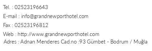 Grand Newport Hotel telefon numaralar, faks, e-mail, posta adresi ve iletiim bilgileri